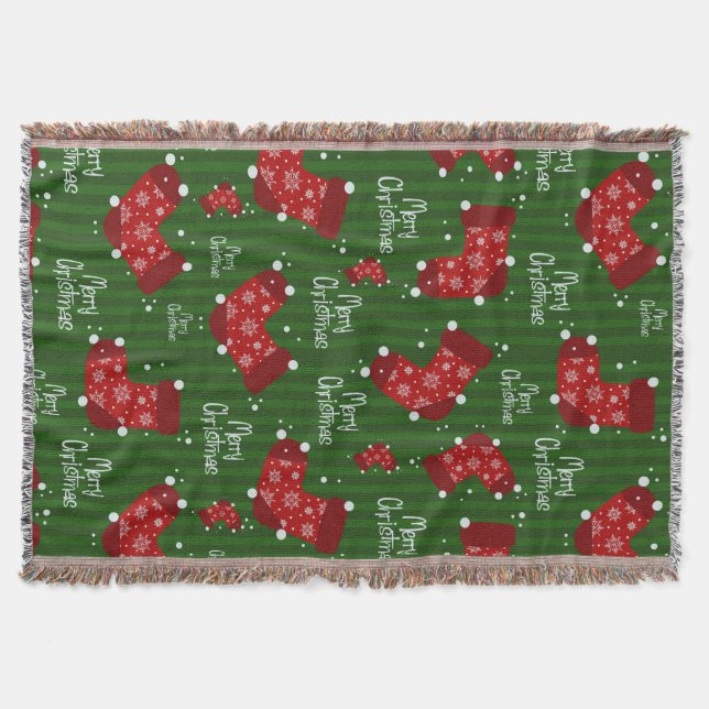 Merry Christmas Pattern Red White And Green Throw Blanket (Front)