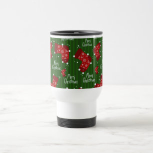 Merry Christmas Pattern Red White And Green Travel Mug