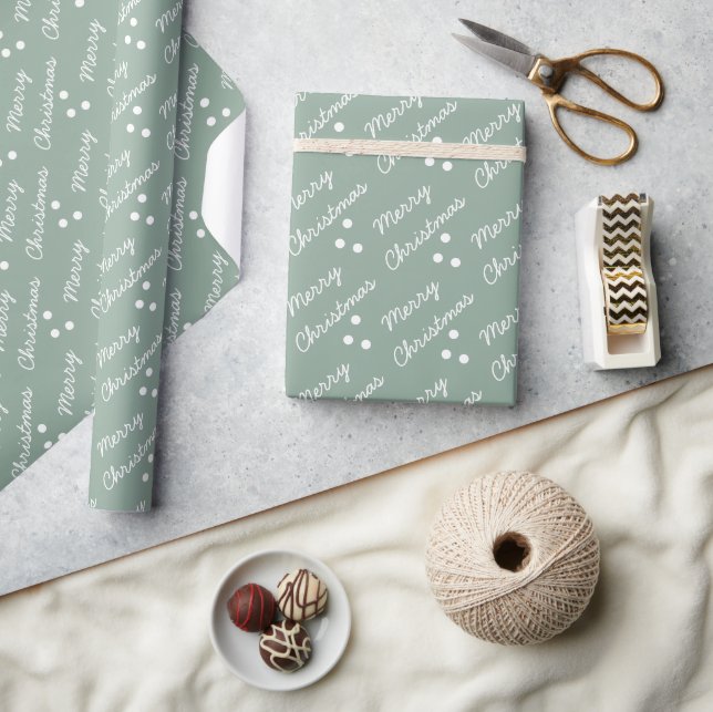 Merry Christmas Pattern Sage Green Wrapping Paper (Crafts)
