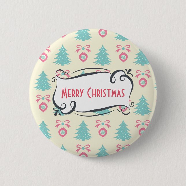 Merry Christmas Pattern with Trees Baubles & Bows 6 Cm Round Badge (Front)