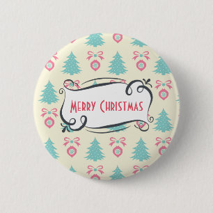 Merry Christmas Pattern with Trees Baubles & Bows 6 Cm Round Badge