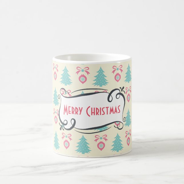 Merry Christmas Pattern with Trees Baubles & Bows Coffee Mug (Center)