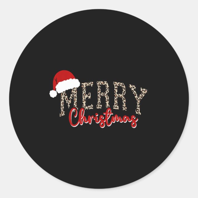 Merry Christmas Pattern Xmas Leopard Family Cute W Classic Round Sticker (Front)