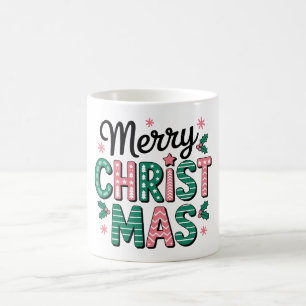 Merry Christmas Patterned Lettering Holly Xmas Coffee Mug