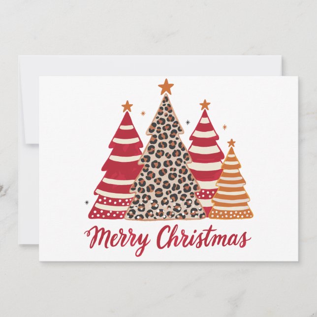 Merry Christmas Patterned Trees Leopard Red Stripe Invitation (Front)