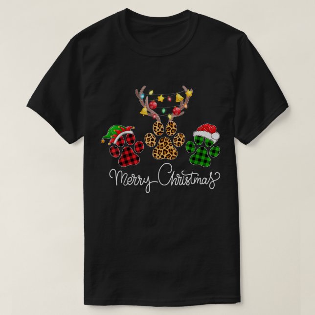 Merry Christmas Paw Prints Design T-Shirt (Design Front)