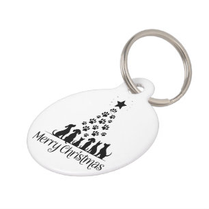 Merry Christmas Paw Tree Dog Lover Cat Lover Mom Pet Tag