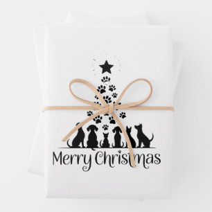 Merry Christmas Paw Tree Dog Lover Cat Lover Mom Wrapping Paper Sheet