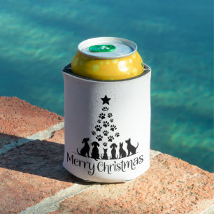Merry Christmas Paw Tree Dog Lover Cat Lover Mum Can Cooler