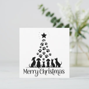 Merry Christmas Paw Tree Dog Lover Cat Lover Mum Holiday Card