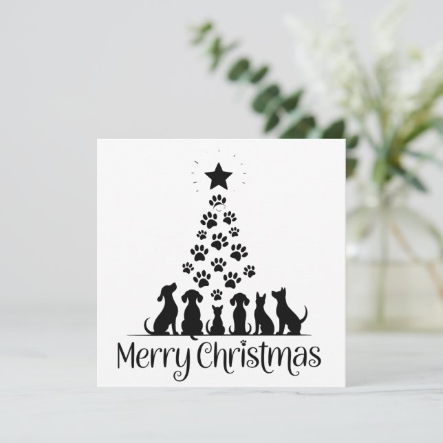 Merry Christmas Paw Tree Dog Lover Cat Lover Mum Holiday Card (Standing Front)
