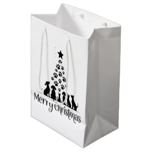 Merry Christmas Paw Tree Dog Lover Cat Lover Mum Medium Gift Bag
