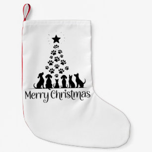 Merry Christmas Paw Tree Dog Lover Cat Lover Mum Small Christmas Stocking