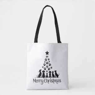 Merry Christmas Paw Tree Dog Lover Cat Lover Mum Tote Bag