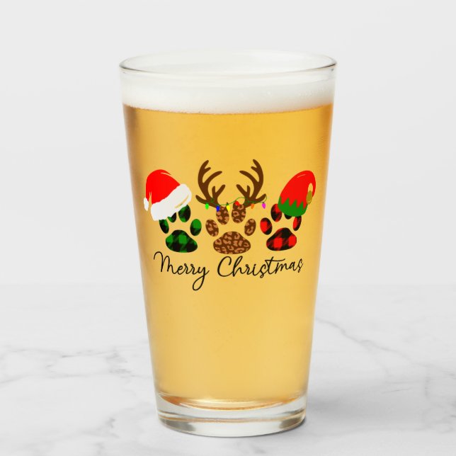 Merry Christmas Paws 16oz Pint Glass (Front Filled)