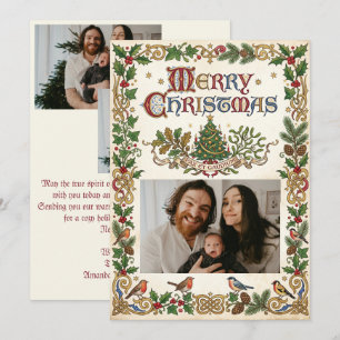 Merry Christmas Pax et Gaudium Vintage 3 Photo  Holiday Card