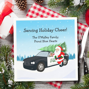 Merry Christmas PD Police Officer Santa Cop Car Napkin