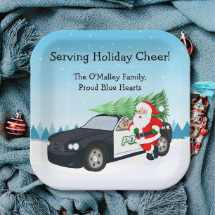 Merry Christmas PD Police Officer Santa Cop Car Paper Plate