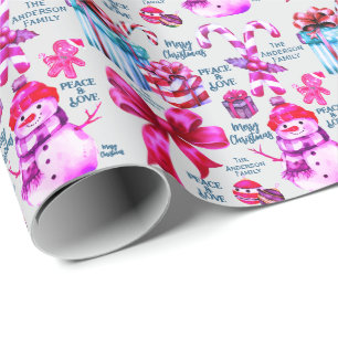 Merry Christmas Peace & Love light grey add name Wrapping Paper