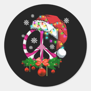 Merry Christmas Peace Sign With Santa Hat Decor Pe Classic Round Sticker