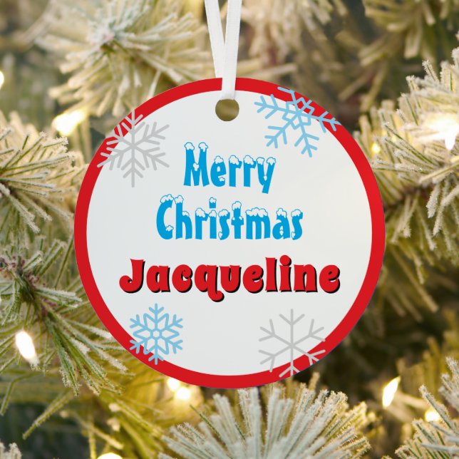 Merry Christmas Peace Snowflakes Red Name Metal Tree Decoration (Insitu)