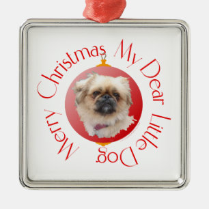 Merry Christmas Pekingese Metal Tree Decoration