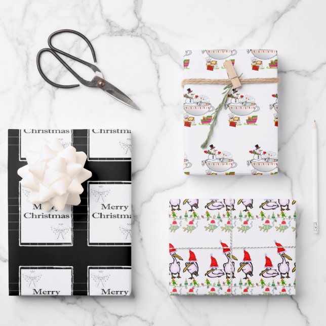 Merry Christmas Pelican Wrapping Paper Sheets (Front)