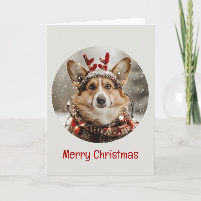 Merry Christmas Pembroke Welsh Corgi Dog Holiday Card (Front)