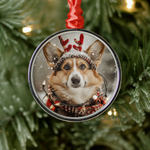 Merry Christmas Pembroke Welsh Corgi Dog Metal Tree Decoration