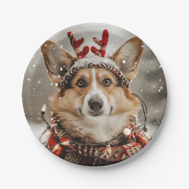 Merry Christmas Pembroke Welsh Corgi Dog Paper Plate (Front)