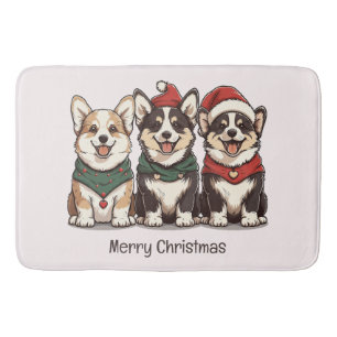 Merry Christmas Pembroke Welsh Corgi Dogs Bath Mat