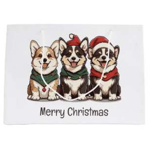Merry Christmas Pembroke Welsh Corgi Dogs Large Gift Bag