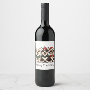 Merry Christmas Pembroke Welsh Corgi Dogs Wine Label