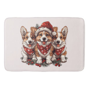 Merry Christmas Pembroke Welsh Corgi Puppies Bath Mat