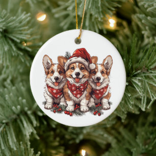 Merry Christmas Pembroke Welsh Corgi Puppies Ceramic Tree Decoration