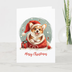 Merry Christmas Pembroke Welsh Corgi Puppies Holiday Card