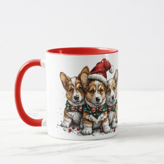 Merry Christmas Pembroke Welsh Corgi Puppies Mug (Left)