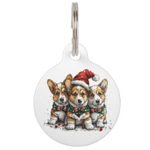 Merry Christmas Pembroke Welsh Corgi Puppies Pet Tag