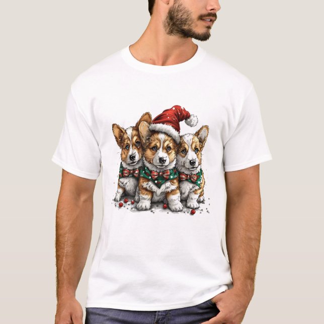 Merry Christmas Pembroke Welsh Corgi Puppies T-Shirt (Front)