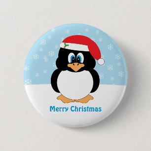 Merry Christmas Penguin Button