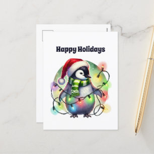 Merry Christmas penguin customisable Holiday Postcard