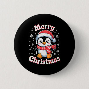 Merry Christmas Penguin Cute Santa Hat Snowflake H 6 Cm Round Badge