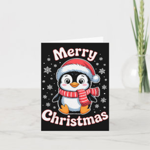 Merry Christmas Penguin Cute Santa Hat Snowflake H Card