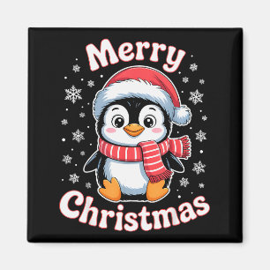 Merry Christmas Penguin Cute Santa Hat Snowflake H Magnet