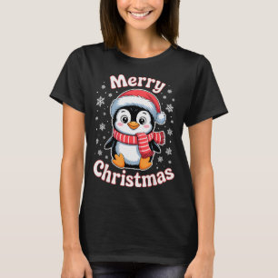 Merry Christmas Penguin Cute Santa Hat Snowflake H T-Shirt