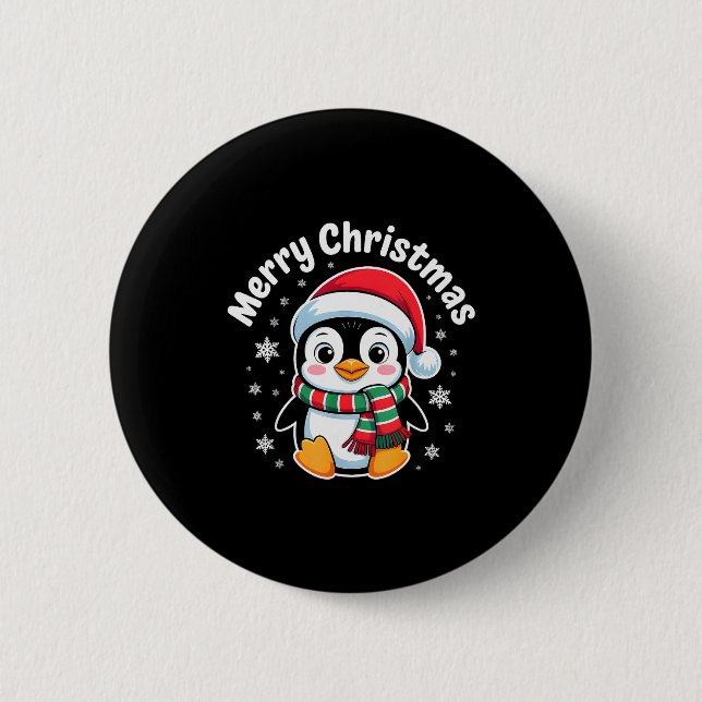 Merry Christmas Penguin Cute Santa Hat Winter Holi 6 Cm Round Badge (Front)