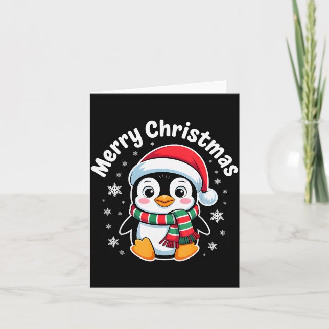 Merry Christmas Penguin Cute Santa Hat Winter Holi Card (Front)