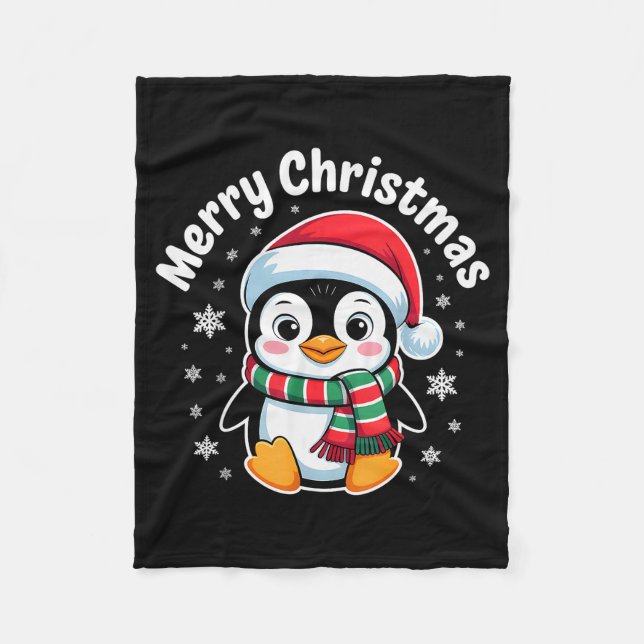 Merry Christmas Penguin Cute Santa Hat Winter Holi Fleece Blanket (Front)