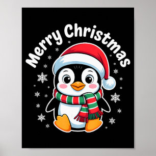 Merry Christmas Penguin Cute Santa Hat Winter Holi Poster