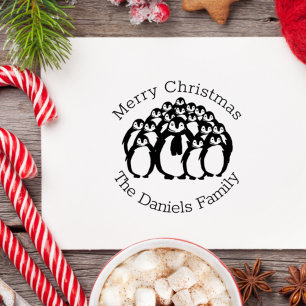 Merry Christmas Penguin Family Rubber Stamp